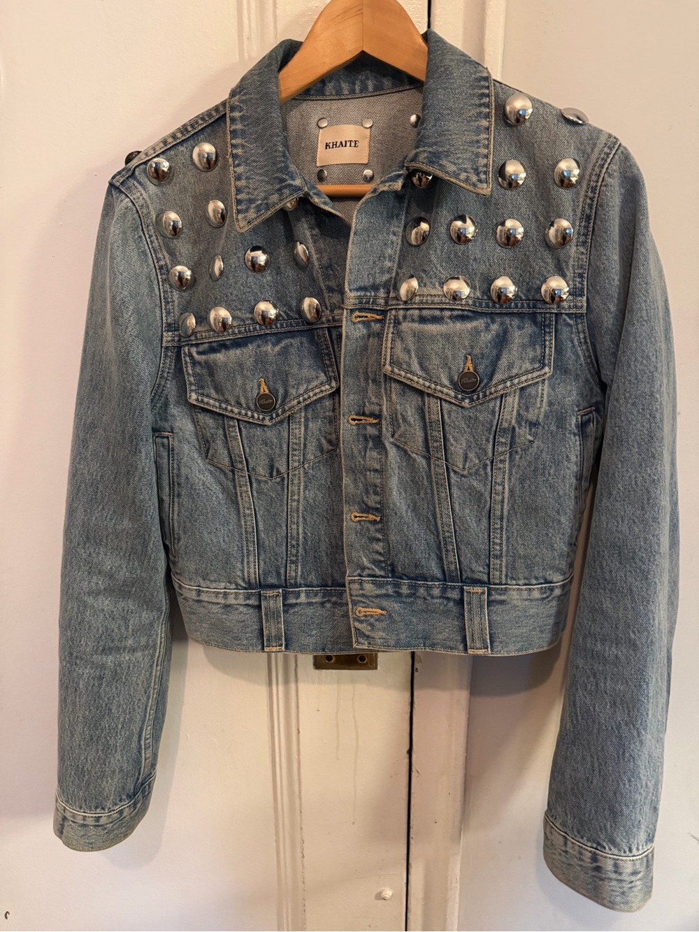 KHAITE Light Blue Rizzo Studded Denim Jacket M - Picture 3 of 7